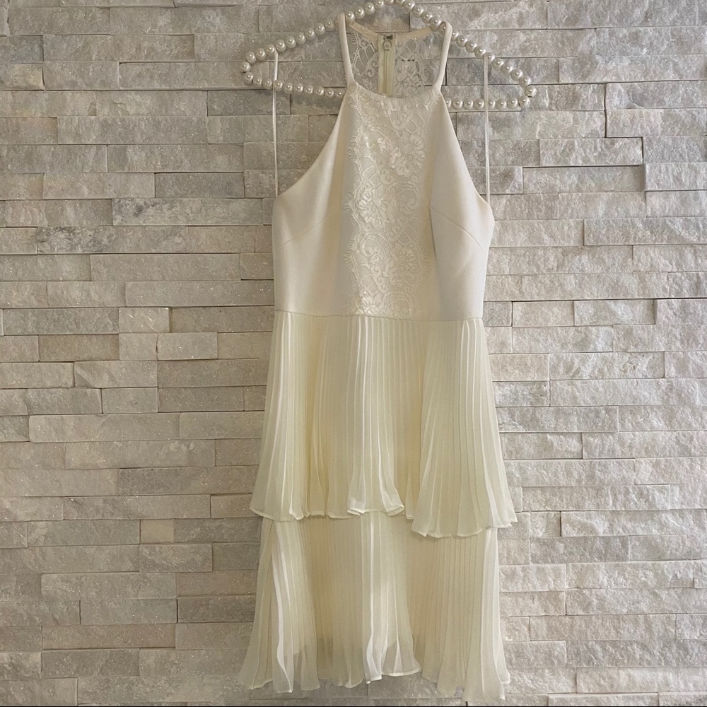 Max and Cleo White Lace Pleated Cocktail Dress